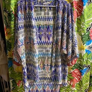 Tropical Bright Mesh Kimono Knee Length